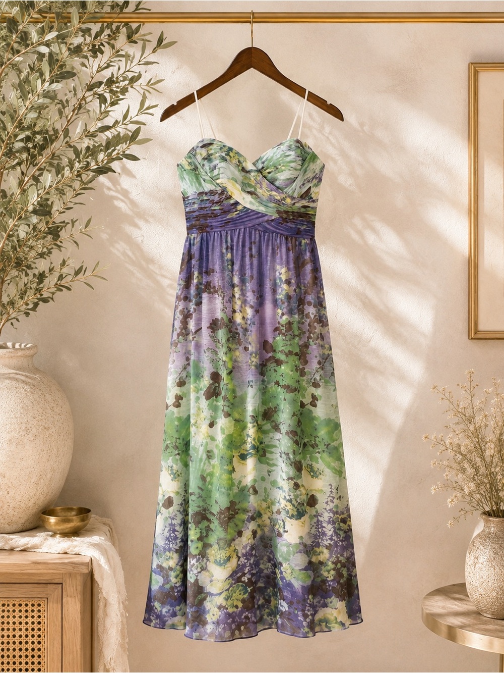 Aidan Mattox Size 12 100% Silk Strapless Watercolor Floral Maxi Gown